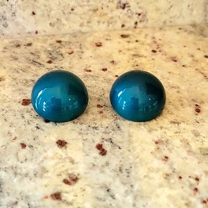 1980"s Teal shiny pierced earrings